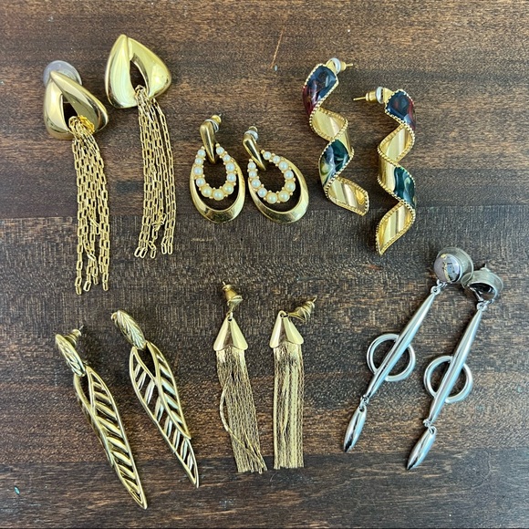 Vintage Jewelry - Vintage Dangle Earring Bundle 80's 90's Style Gold Tones Trifari Brand